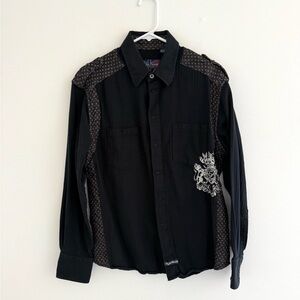 English Laundry Black Embroidered Long Sleeve Button Down Medium